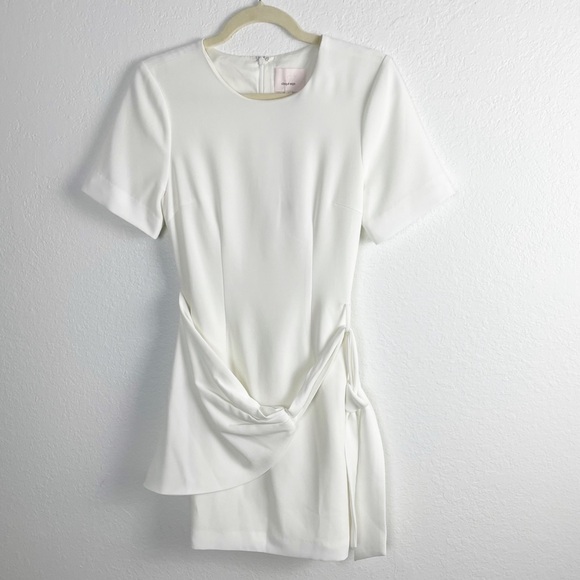 Cinq A Sept Bia Ivory Short Sleeve Crew Neck Tie Mini Dress Size 2 White - Picture 2 of 7